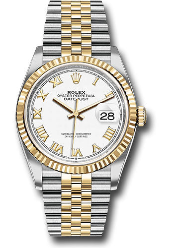 Rolex Stainless Steel And Yellow Gold Datejust - 36 MM - Jubilee Bracelet - Fluted Bezel - White Roman Dial - 126233 wrj