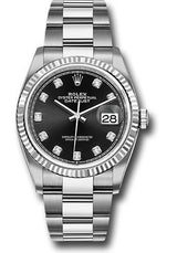 Rolex Stainless Steel And White Gold Datejust - 36 MM - Oyster Bracelet - Fluted Bezel - Black Diamond Dial - 126234-0028