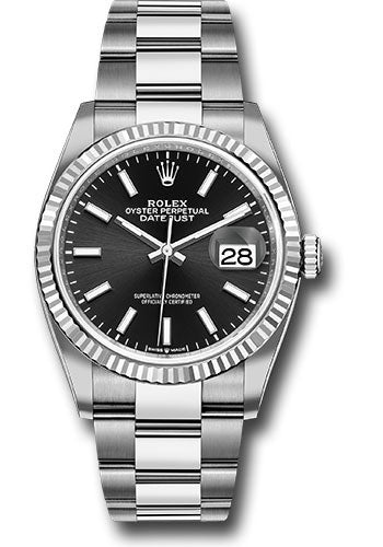 Rolex Stainless Steel And White Gold Datejust - 36 MM - Oyster Bracelet - Fluted Bezel - Black Index Dial - 126234 bkio