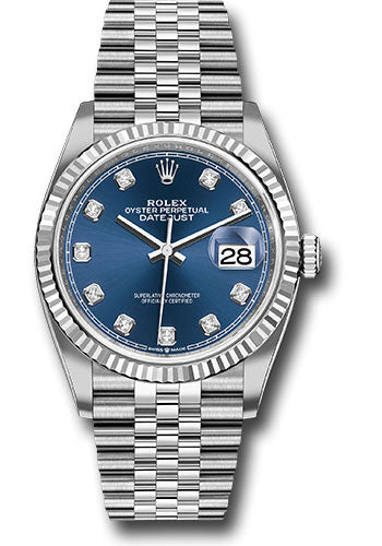 Rolex Stainless Steel And White Gold Datejust - 36 MM - Jubilee Bracelet - Fluted Bezel - Blue Diamond Dial - 126234 bldj