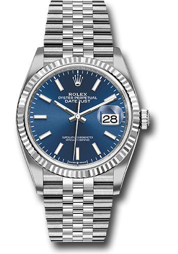 Rolex Stainless Steel And White Gold Datejust - 36 MM - Jubilee Bracelet - Fluted Bezel - Blue Index Dial - 126234 blij