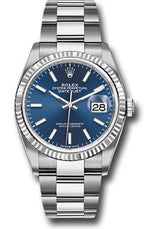 Rolex Stainless Steel And White Gold Datejust - 36 MM - Oyster Bracelet - Fluted Bezel - Blue Index Dial - 126234-0018
