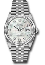 Rolex Stainless Steel And White Gold Datejust - 36 MM - Jubilee Bracelet - Fluted Bezel - Mother of Pearl Diamond Dial - 126234-0019