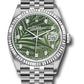 Rolex Stainless Steel And White Gold Datejust - 36 MM - Jubilee Bracelet - Fluted Bezel - Olive Green Palm Motif Diamond Dial - 126234 ogpmdj