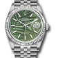 Rolex Stainless Steel And White Gold Datejust - 36 MM - Jubilee Bracelet - Fluted Bezel - Olive Green Palm Motif Dial - 126234 ogpmij