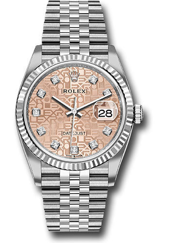 Rolex Stainless Steel And White Gold Datejust - 36 MM - Jubilee Bracelet - Fluted Bezel - Pink Jubilee Diamond Dial - 126234-0023