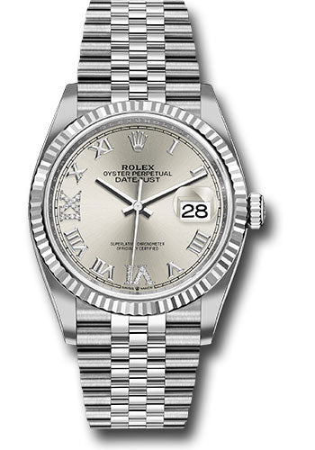 Rolex Stainless Steel And White Gold Datejust - 36 MM - Jubilee Bracelet - Fluted Bezel - Silver Diamond Dial - 126234-0029
