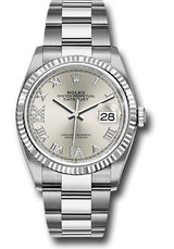 Rolex Stainless Steel And White Gold Datejust - 36 MM - Oyster Bracelet - Fluted Bezel - Silver Diamond Roman Dial - 126234-0030