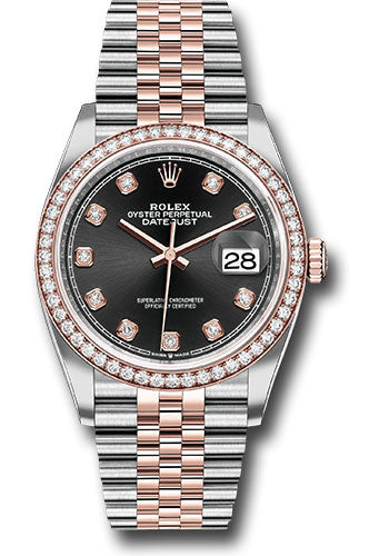 Rolex Stainless Steel And Pink Gold Datejust - 36 MM - Jubilee Bracelet - Diamond Bezel - Black Diamond Dial - 126281RBR bkdj