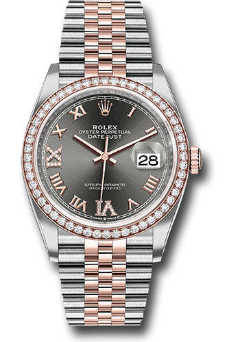 Rolex Stainless Steel And Pink Gold Datejust - 36 MM - Jubilee Bracelet - Diamond Bezel - Dark Rhodium Roman Dial - 126281RBR-0011