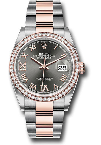 Rolex Stainless Steel And Pink Gold Datejust - 36 MM - Oyster Bracelet - Diamond Bezel - Dark Rhodium Roman Dial - 126281RBR dkrdr69o