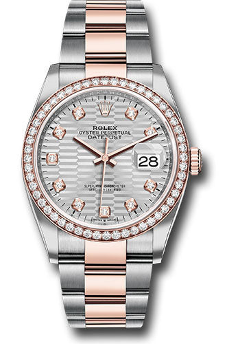 Rolex Stainless Steel And Pink Gold Datejust - 36 MM - Oyster Bracelet - Diamond Bezel - Silver Fluted Motif Diamond Dial - 126281rbr sflmdo