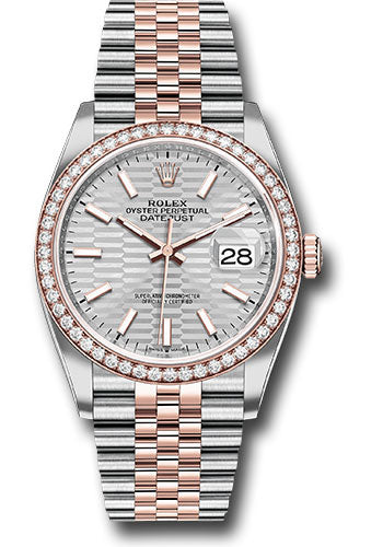 Rolex Stainless Steel And Pink Gold Datejust - 36 MM - Jubilee Bracelet - Diamond Bezel - Silver Fluted Motif Index Dial - 126281rbr sflmij