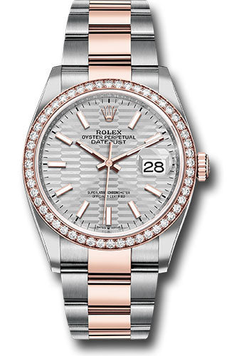 Rolex Stainless Steel And Pink Gold Datejust - 36 MM - Oyster Bracelet - Diamond Bezel - Silver Fluted Motif Index Dial - 126281rbr sflmio