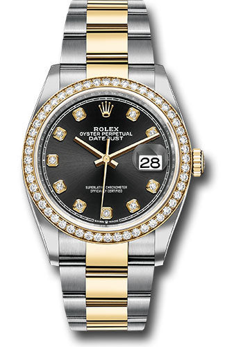 Rolex Stainless Steel And Yellow Gold Datejust - 36 MM - Oyster Bracelet - Diamond Bezel - Black Diamond Dial - 126283RBR bkdo