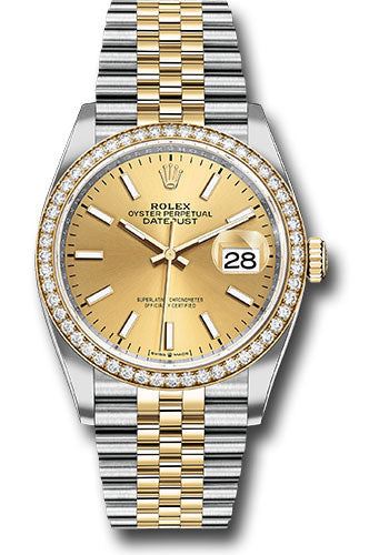 Rolex Stainless Steel And Yellow Gold Datejust - 36 MM - Jubilee Bracelet - Diamond Bezel - Champagne Index Dial - 126283RBR chij