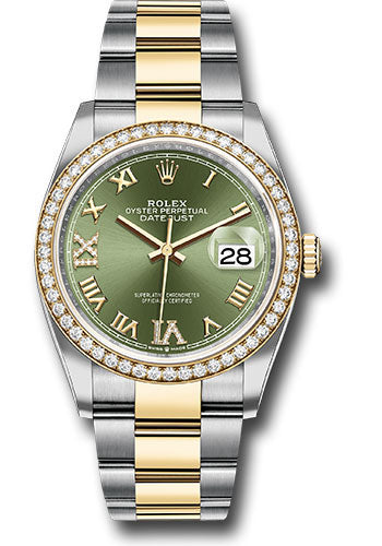 Rolex Stainless Steel And Yellow Gold Datejust - 36 MM - Oyster Bracelet - Diamond Bezel - Olive Green Roman Dial - 126283RBR ogdr69o