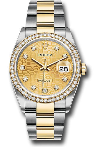 Rolex Stainless Steel And Yellow Gold Datejust - 36 MM - Oyster Bracelet - Diamond Bezel - Champagne Jubilee Diamond Dial - 126283rbr chjdo