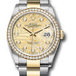 Rolex Stainless Steel And Yellow Gold Datejust - 36 MM - Oyster Bracelet - Diamond Bezel - Golden Palm Motif Diamond Dial - 126283rbr gpmdo