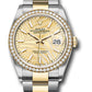 Rolex Stainless Steel And Yellow Gold Datejust - 36 MM - Oyster Bracelet - Diamond Bezel - Golden Palm Motif Index Dial - 126283rbr gpmio