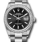 Rolex Stainless Steel And White Gold Datejust - 36 MM - Oyster Bracelet - Diamond Bezel - Black Index Dial -  126284RBR bkio