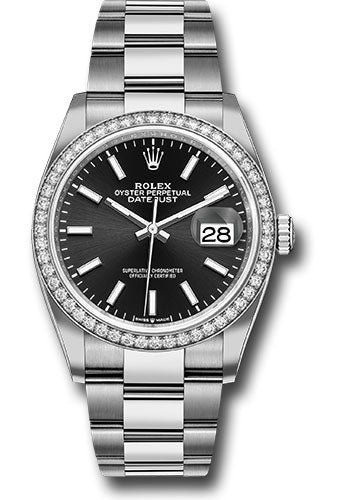 Rolex Stainless Steel And White Gold Datejust - 36 MM - Oyster Bracelet - Diamond Bezel - Black Index Dial -  126284RBR bkio