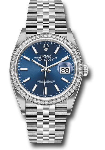 Rolex Stainless Steel And White Gold Datejust - 36 MM - Jubilee Bracelet - Diamond Bezel - Blue Index Dial - 126284RBR blij