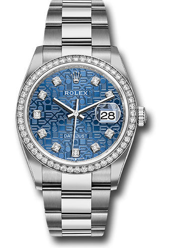 Rolex Stainless Steel And White Gold Datejust - 36 MM - Oyster Bracelet - Diamond Bezel - Blue Jubilee Diamond Dial - 126284RBR bljdo