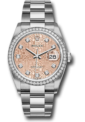 Rolex Stainless Steel And White Gold Datejust - 36 MM - Oyster Bracelet - Diamond Bezel - Pink Jubilee Diamond Dial - 126284RBR pjdo