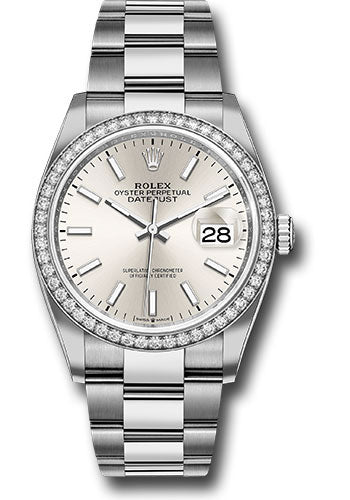 Rolex Stainless Steel And White Gold Datejust - 36 MM - Oyster Bracelet - Diamond Bezel - Silver Index Dial - 126284RBR sio