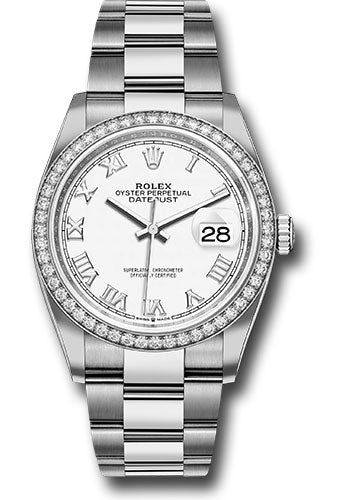 Rolex Stainless Steel And White Gold Datejust - 36 MM - Oyster Bracelet - Diamond Bezel - White Roman Dial - 126284RBR-0018