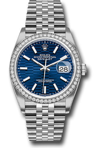 Rolex Stainless Steel And White Gold Datejust - 36 MM - Jubilee Bracelet - Diamond Bezel - Blue Fluted Motif Index Dial - 126284rbr blflmij