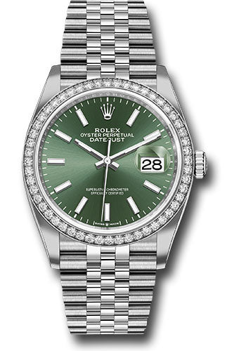 Rolex Stainless Steel And White Gold Datejust - 36 MM - Jubilee Bracelet - Diamond Bezel - Mint Green Index Dial - 126284rbr mgij