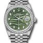 Rolex Stainless Steel And White Gold Datejust - 36 MM - Jubilee Bracelet - Diamond Bezel - Olive Green Palm Motif Diamond - 126284rbr ogpmdj