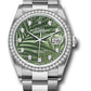 Rolex Stainless Steel And White Gold Datejust - 36 MM - Oyster Bracelet - Diamond Bezel - Olive Green Palm Diamond Dial - 126284rbr ogpmdo