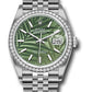 Rolex Stainless Steel And White Gold Datejust - 36 MM - Jubilee Bracelet - Diamond Bezel - Olive Green Palm Motif Index Dial - 126284rbr ogpmij