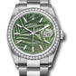 Rolex Stainless Steel And White Gold Datejust - 36 MM - Oyster Bracelet - Diamond Bezel - Olive Green Palm Motif Index Dial - 126284rbr ogpmio