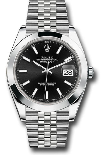 Rolex Stainless Steel Datejust 41 Date Watch - 41 MM - Jubilee Bracelet - Smooth Bezel - Black Dial - 126300-0012