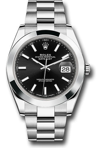 Rolex Stainless Steel Datejust 41 Date Watch - 41 MM - Oyster Bracelet - Smooth Bezel - Black Dial - 126300-0011