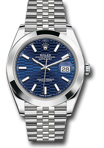 Rolex Stainless Steel Datejust 41 Date Watch - 41 MM - Jubilee Bracelet - Smooth Bezel - Blue Fluted Dial - 126300 blflmij