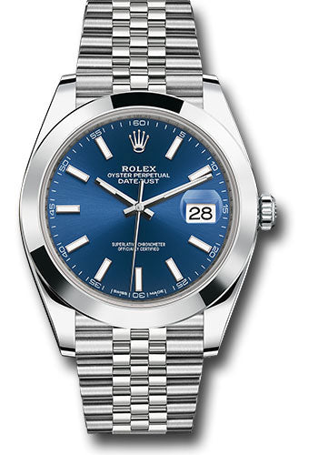 Rolex Stainless Steel Datejust 41 Date Watch - 41 MM - Jubilee Bracelet - Smooth Bezel - Blue Dial - 126300-0002