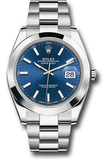 Rolex Stainless Steel Datejust 41 Date Watch - 41 MM - Oyster Bracelet - Smooth Bezel - Blue Dial - 126300-0001