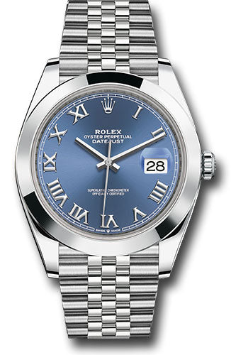 Rolex Stainless Steel Datejust 41 Date Watch - 41 MM - Jubilee Bracelet - Smooth Bezel - Blue Roman Dial - 126300-0018