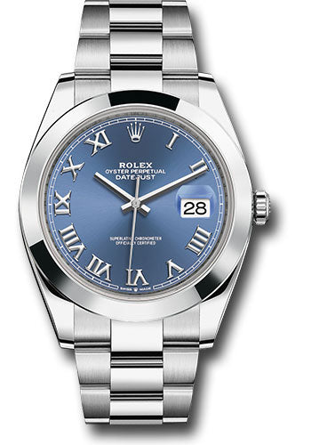 Rolex Stainless Steel Datejust 41 Date Watch - 41 MM - Oyster Bracelet - Smooth Bezel - Blue Roman Dial -  126300-0017