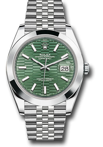 Rolex Stainless Steel Datejust 41 Date Watch - 41 MM - Jubilee Bracelet - Smooth Bezel - Mint Green Flutet Dial - 126300 mgflmij