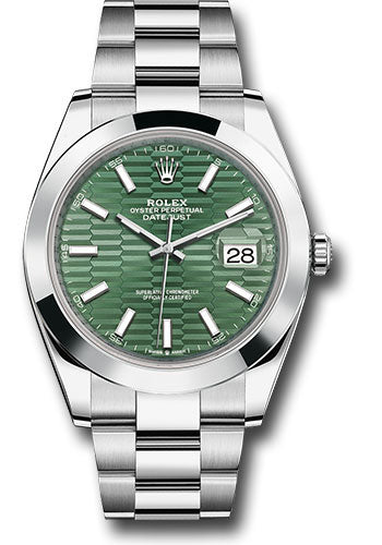 Rolex Stainless Steel Datejust 41 Date Watch - 41 MM - Oyster Bracelet - Smooth Bezel - Mint Green Fluted Dial - 126300 mgflmio