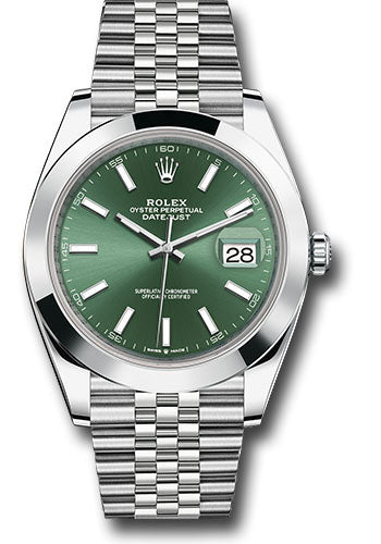 Rolex Stainless Steel Datejust 41 Date Watch - 41 MM - Jubilee Bracelet - Smooth Bezel - Mint Green Dial - 126300-0020