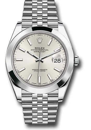 Rolex Stainless Steel Datejust 41 Date Watch - 41 MM - Jubilee Bracelet - Smooth Bezel - Silver Dial - 126300 sij