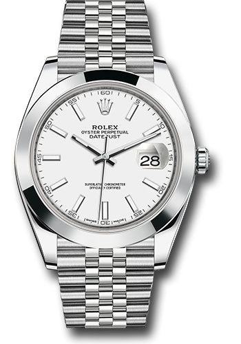 Rolex Stainless Steel Datejust 41 Date Watch - 41 MM - Jubilee Bracelet - Smooth Bezel - White Dial - 126300-0006