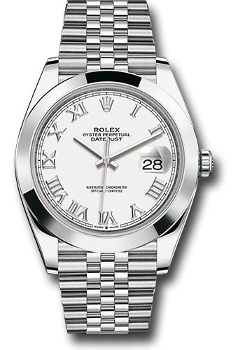 Rolex Stainless Steel Datejust 41 Date Watch - 41 MM - Jubilee Bracelet - Smooth Bezel - White Roman Dial - 126300 wrj